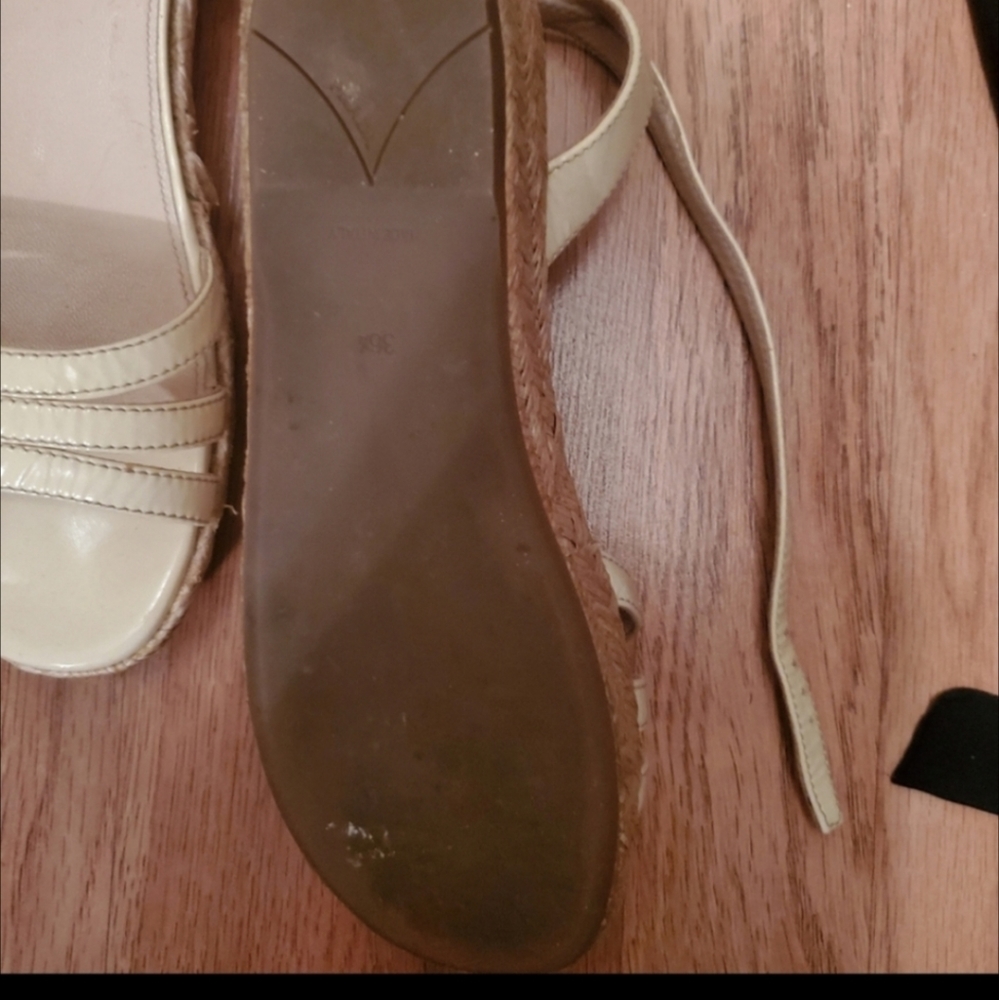 Prada Off White Ankle Strap Low Wedge Sandals - Picture 6 of 7